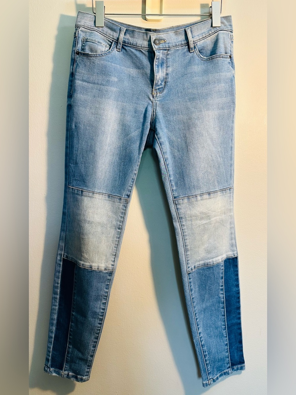 New York & Company Women's Skinny Light Wash Denim Patchwork Jeans Size 8